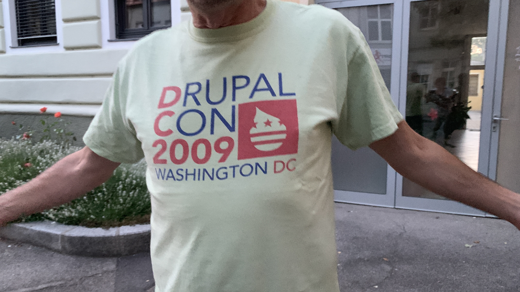 A frothy Drupal shirt from 2009